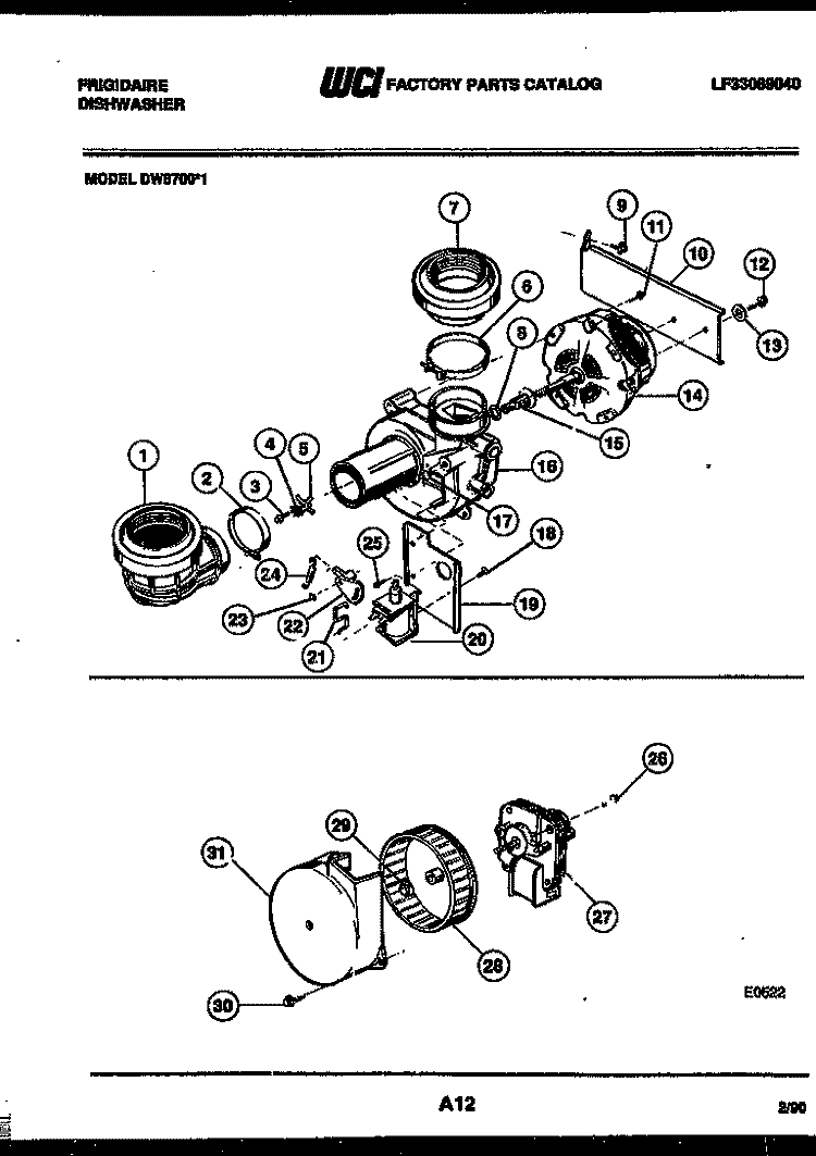MOTOR PUMP, POWER DRY AND PARTS Diagram and Parts List for DW6700LW1  Frigidaire Dishwasher