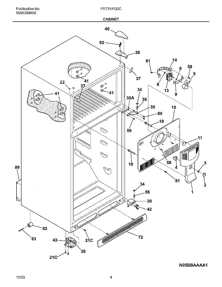 CABINET Diagram and Parts List for FRT21FG3CQ1  Frigidaire Refrigerator