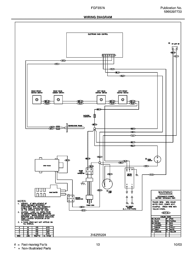 WIRING DIAGRAM Diagram and Parts List for FGF337ASF  Frigidaire Range