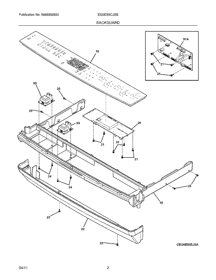 BACKGUARD Diagram and Parts List for EI30ES5CJSB  Electrolux Range