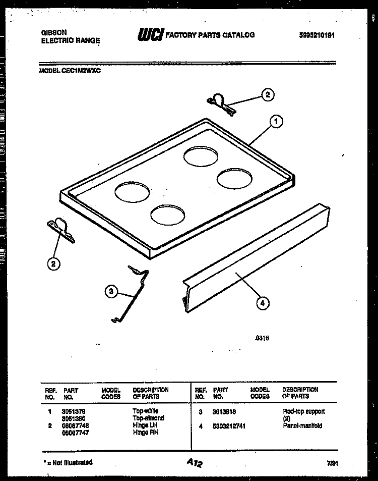 COOKTOP PARTS Diagram and Parts List for CEC1M2WXC  Gibson Range