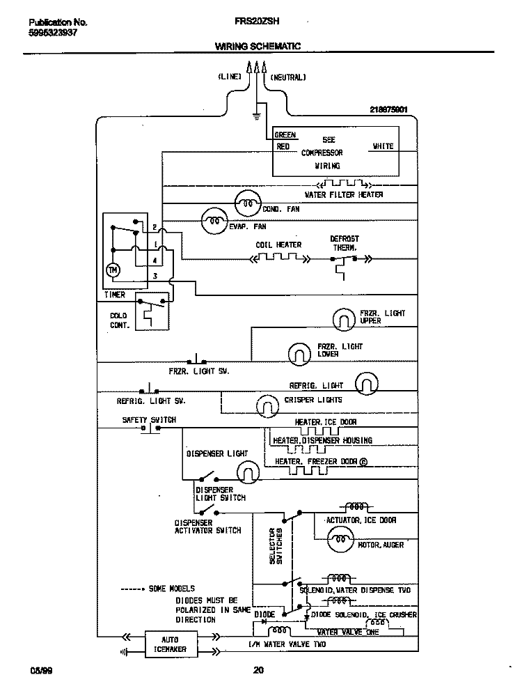 WIRING DIAGRAM Diagram and Parts List for FRS20ZSHB0  Frigidaire Refrigerator
