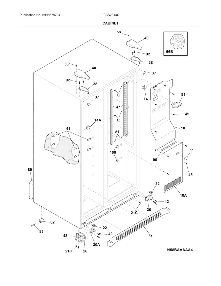 Cabinet Diagram and Parts List for FFSS2314QE9A  Frigidaire Refrigerator