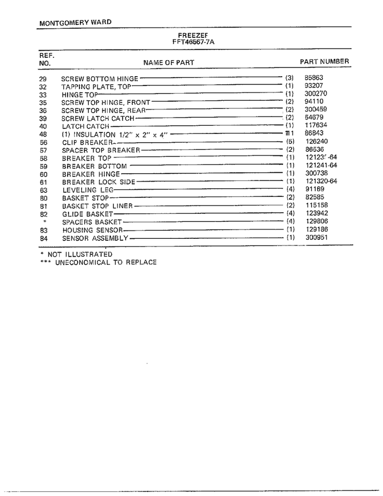 Freezer Page 6 Diagram and Parts List for 46567A-7  Frigidaire Freezer