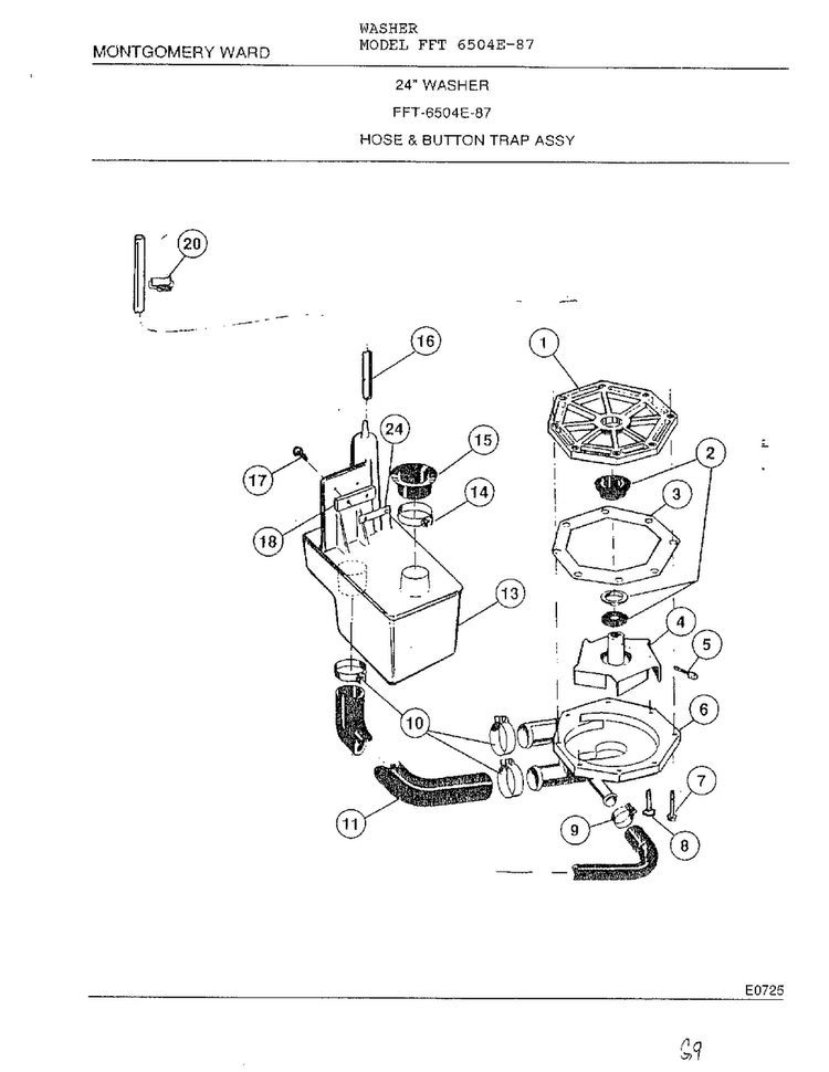 Hose And Button Trap Assy Diagram and Parts List for 6504E-87  Frigidaire Washer