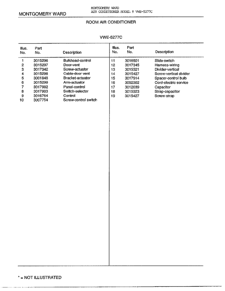 Room Air Conditioner Page 4 Diagram and Parts List for 5277C  Frigidaire Air Conditioner