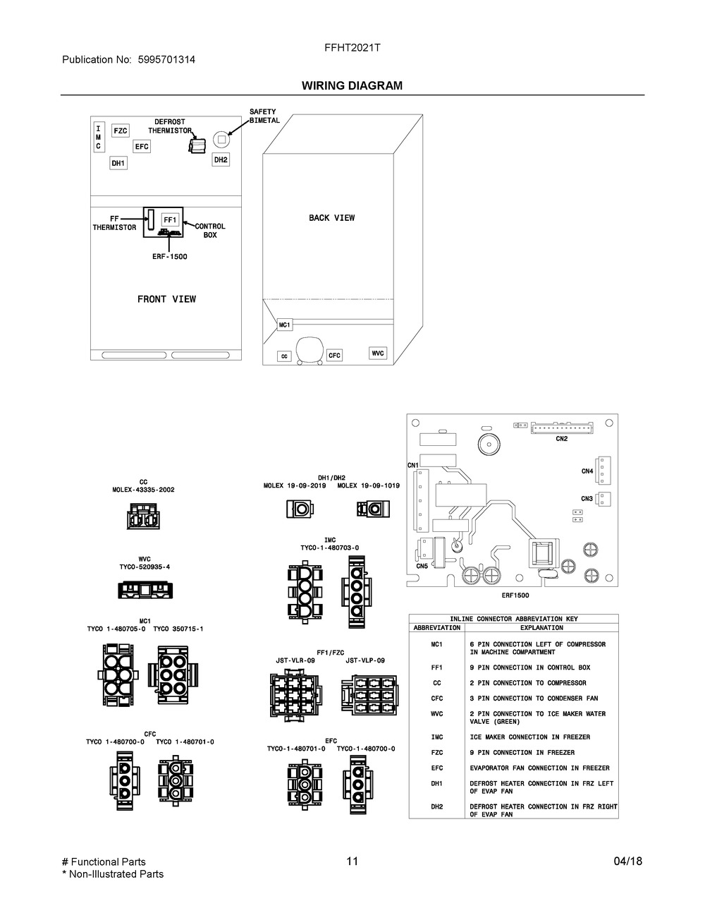 Wiring Diagram Diagram and Parts List for FFHT2021TB1  Frigidaire Refrigerator