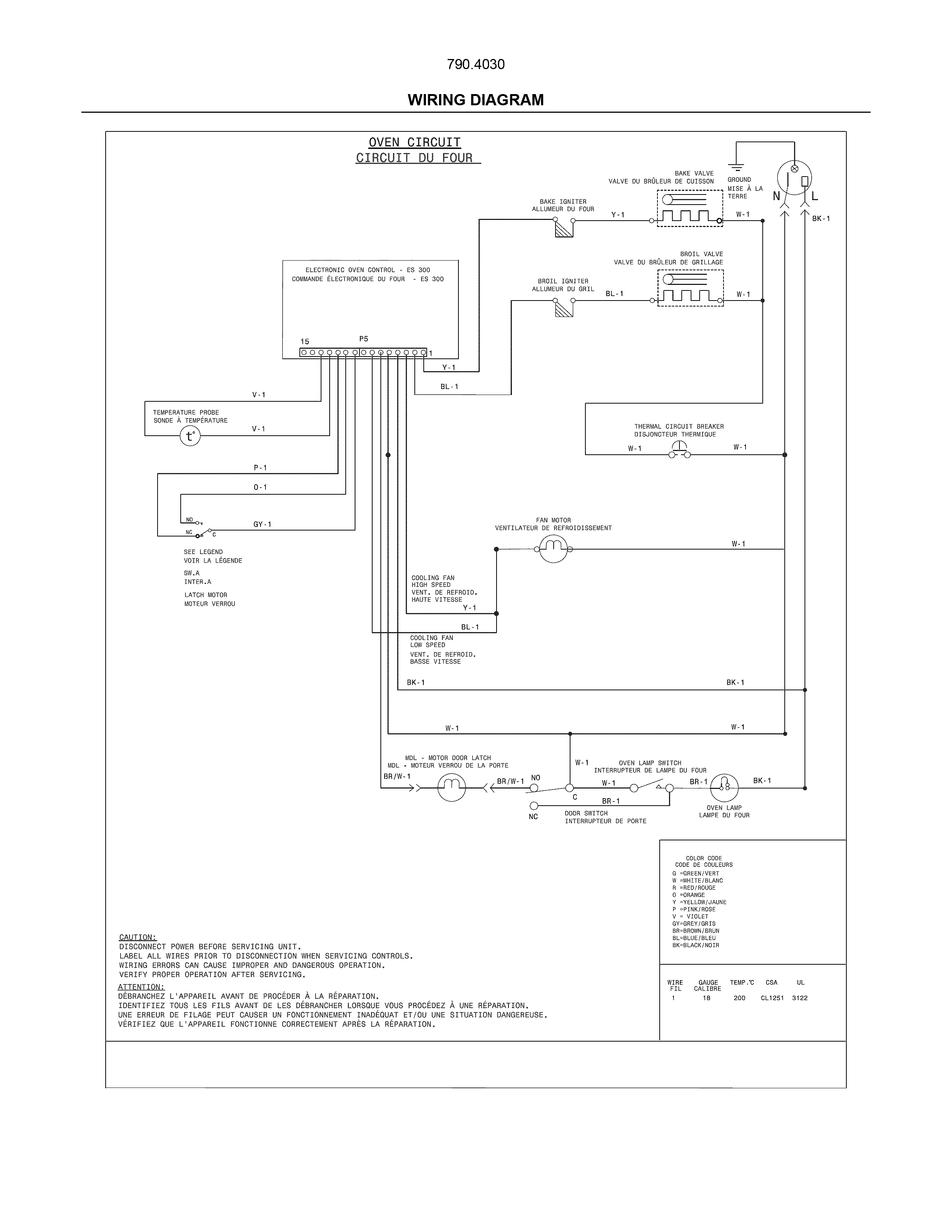 Wiring Diagram Diagram and Parts List for 79040309410  Kenmore Wall Oven