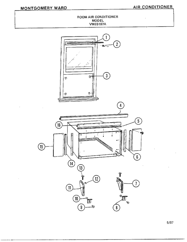 Air Conditioner Page 9 Diagram and Parts List for 5197A  Frigidaire Air Conditioner