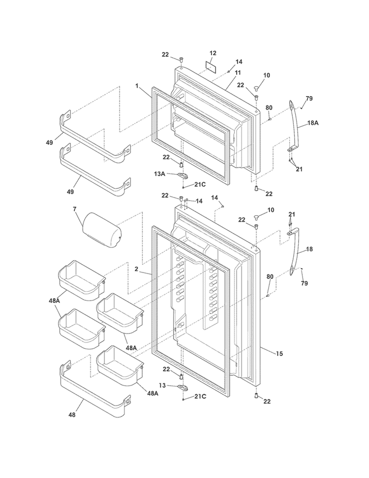 Doors Diagram and Parts List for FGHT1832PF2  Frigidaire Refrigerator