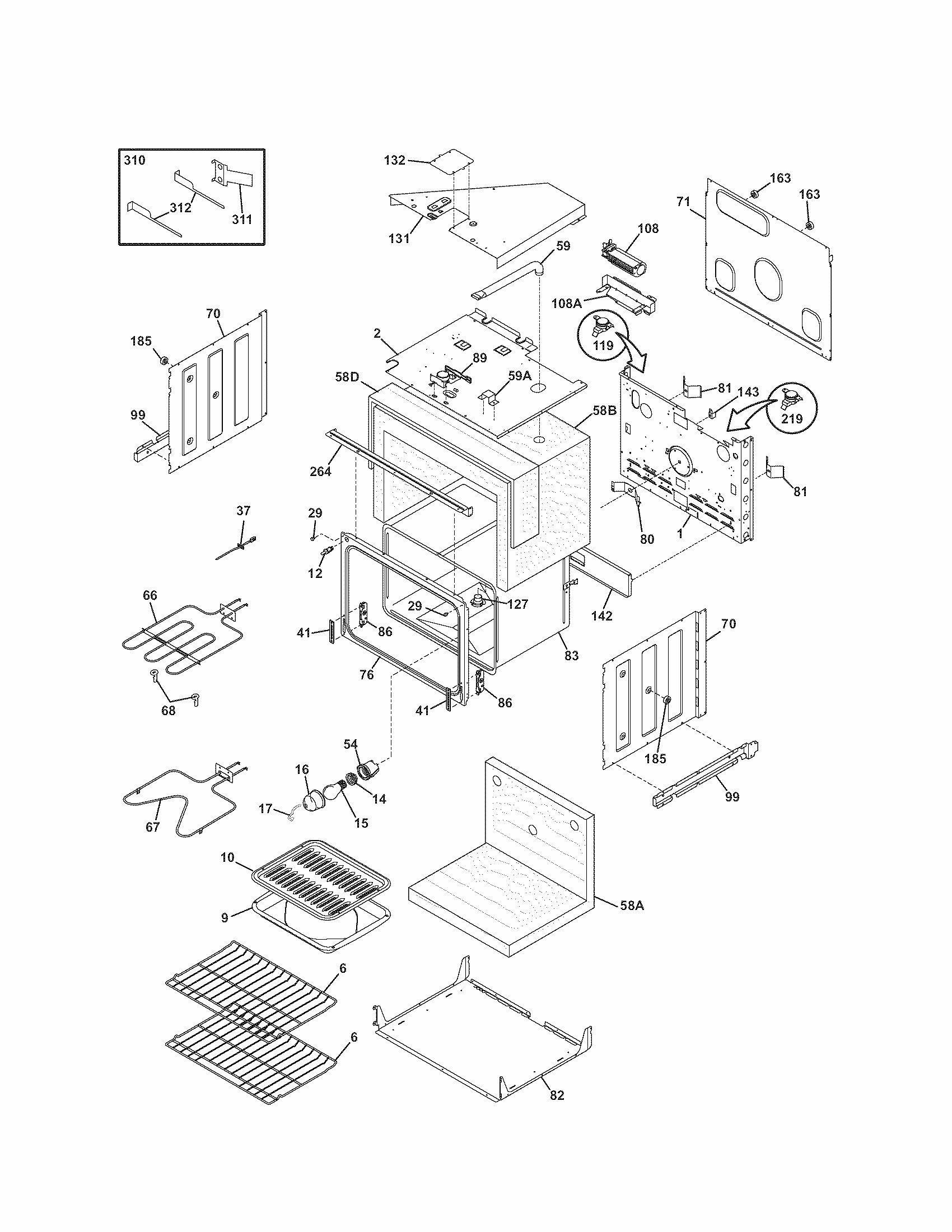 Upper Oven Diagram and Parts List for 79047732405  Kenmore Wall Oven