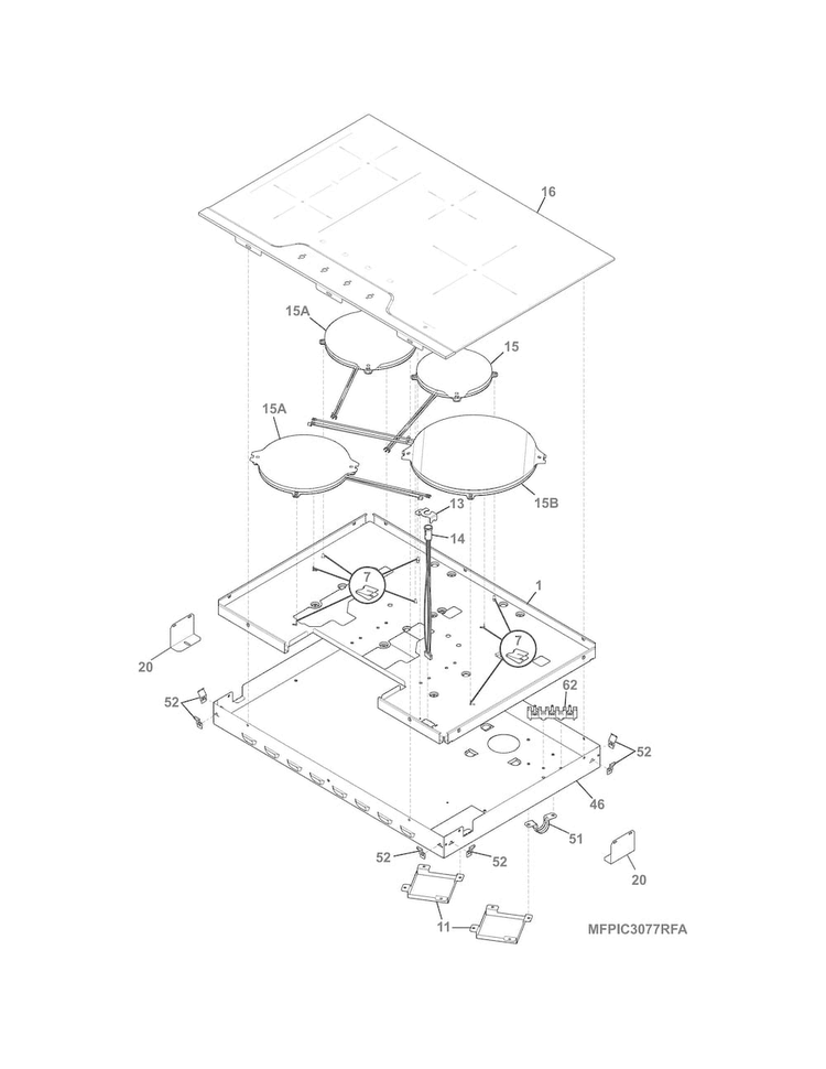 Maintop/surface Units Diagram and Parts List for FPIC3077RFA  Frigidaire Cooktop