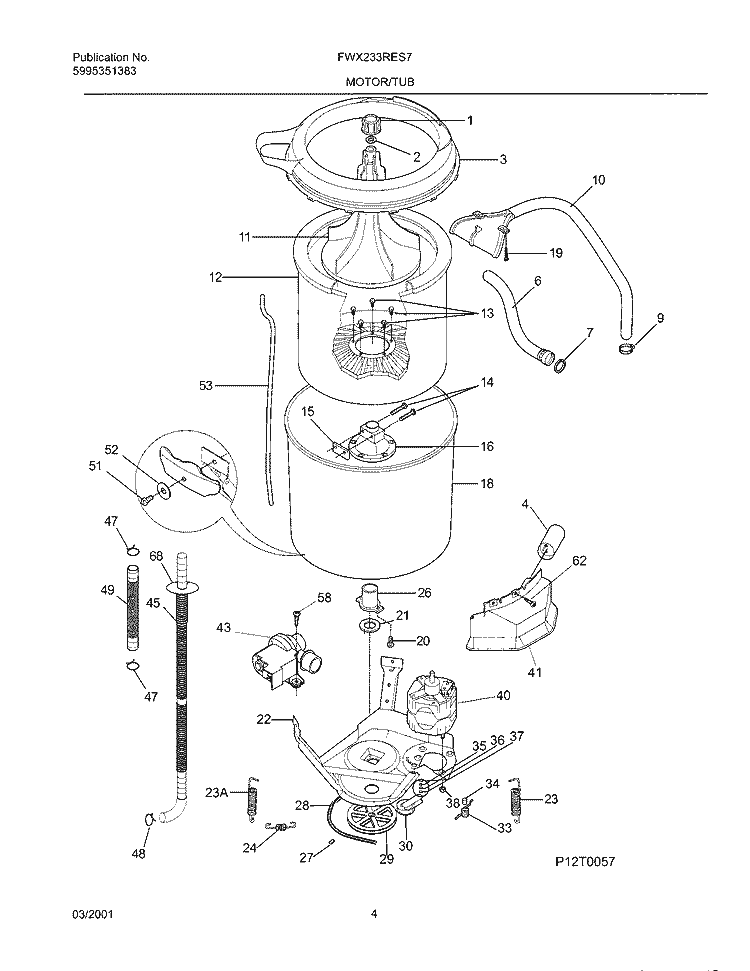 WSHR MTR, HOSE Diagram and Parts List for FWX233RES7  Frigidaire Washer