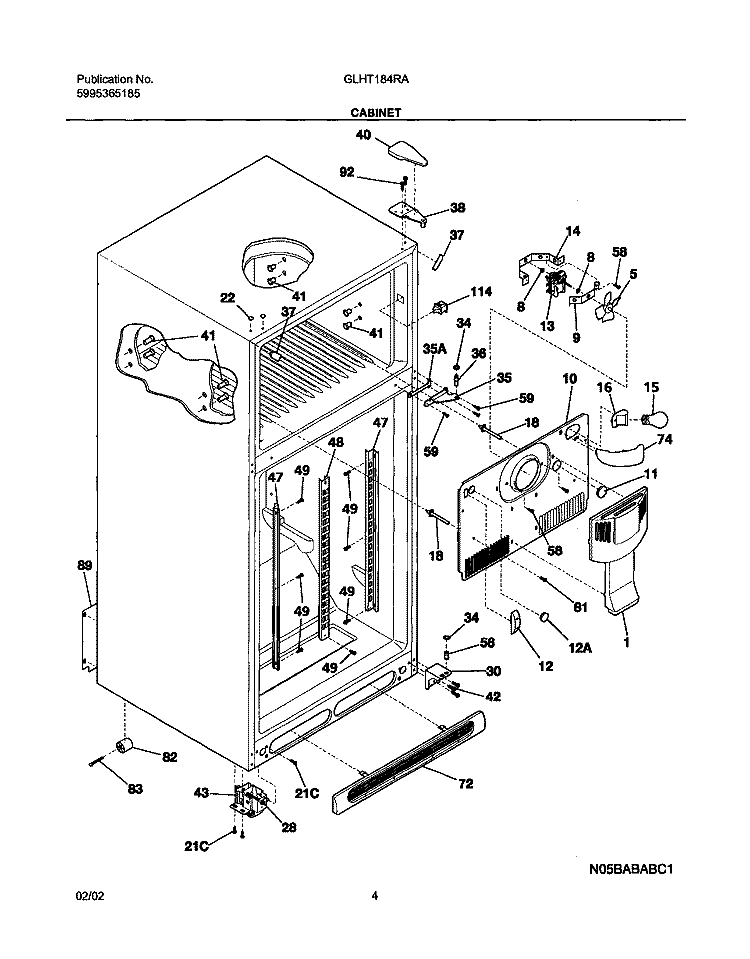 CABINET Diagram and Parts List for GLHT184RAB3  Frigidaire Refrigerator