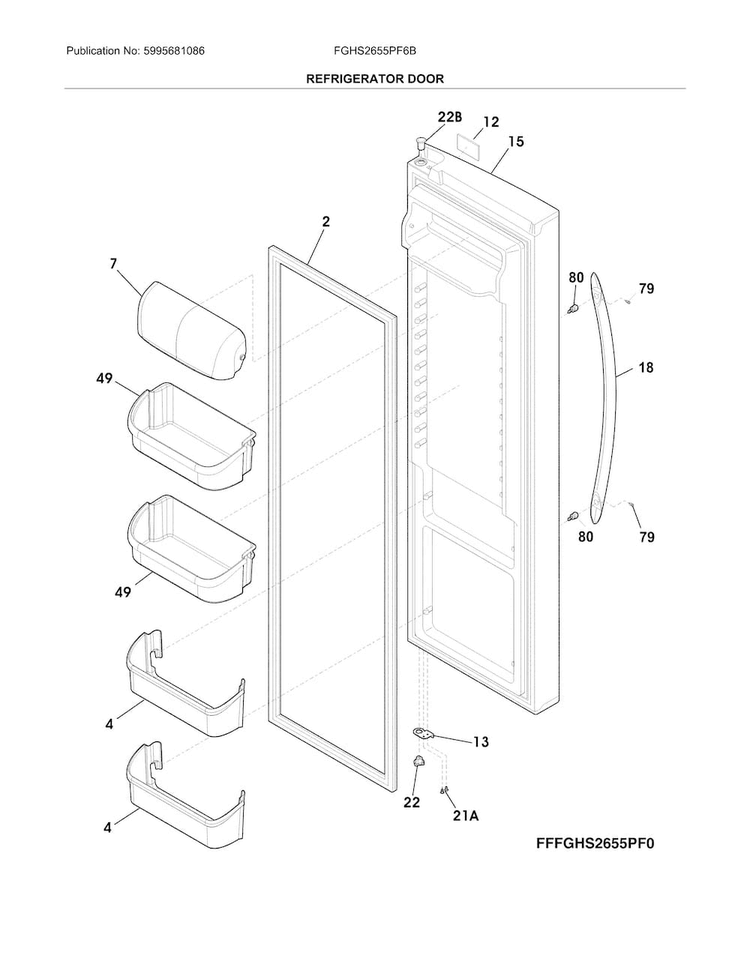 Refrigerator Door Diagram and Parts List for FGHS2655PF6B  Frigidaire Refrigerator