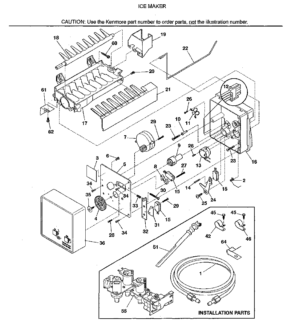 Ice maker Diagram and Parts List for 25353679302  Kenmore Refrigerator