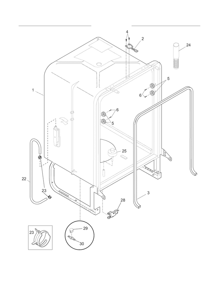 Tub Diagram and Parts List for LGBD2432LW0B  Frigidaire Dishwasher