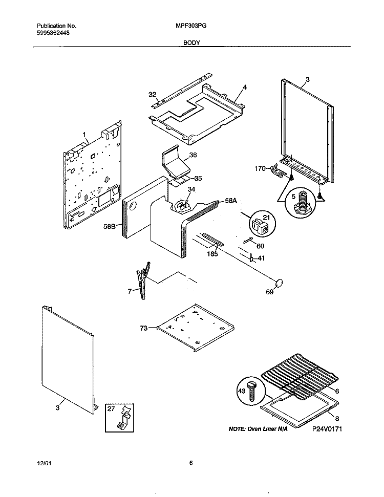 BODY Diagram and Parts List for MPF303PGDH  Uni Range