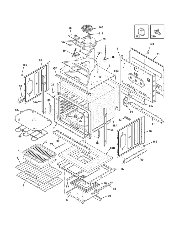 Body Diagram and Parts List for FGEW3045PFB  Frigidaire Wall Oven