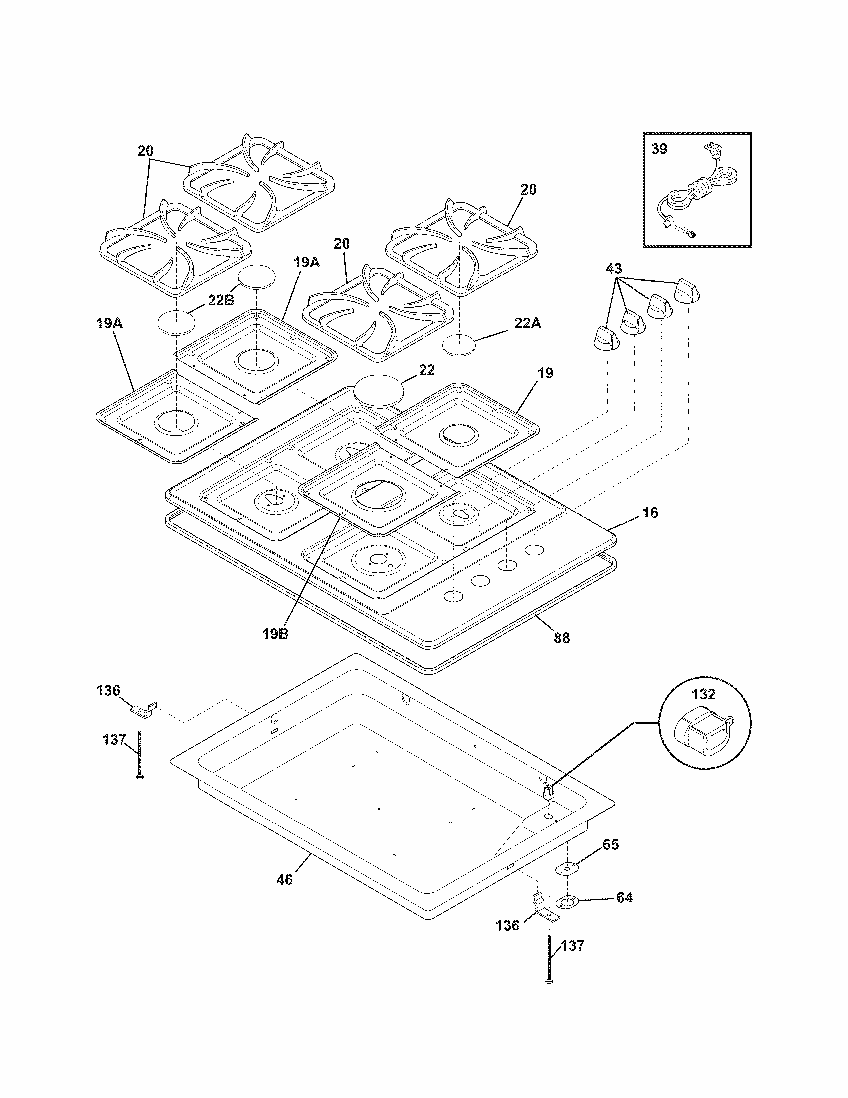 Maintop Diagram and Parts List for 79032412900  Kenmore Cooktop