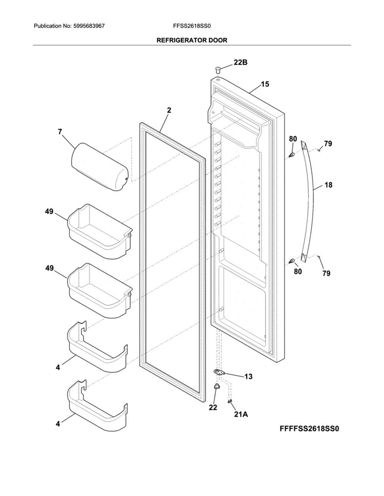 Refrigerator Door Diagram and Parts List for FFSS2618SS0  Frigidaire Refrigerator