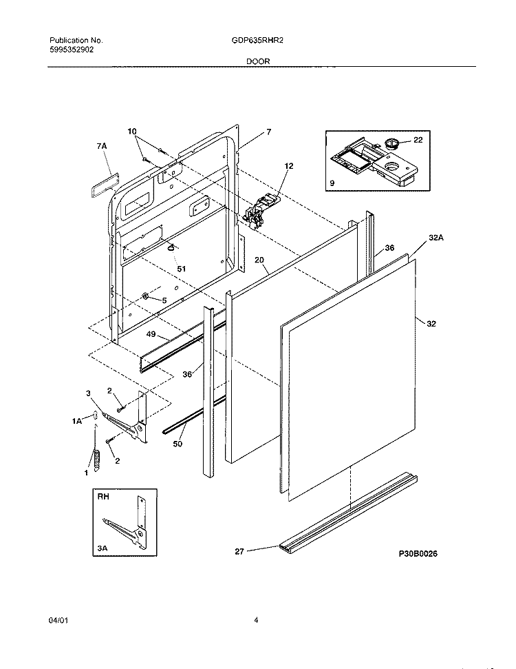 DOOR Diagram and Parts List for GDP635RHR2  Gibson Dishwasher