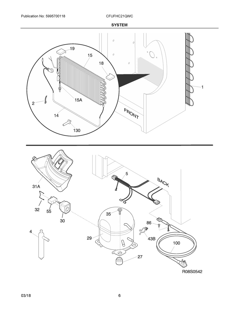 System Diagram and Parts List for CFUFHC21QWC  Frigidaire Freezer