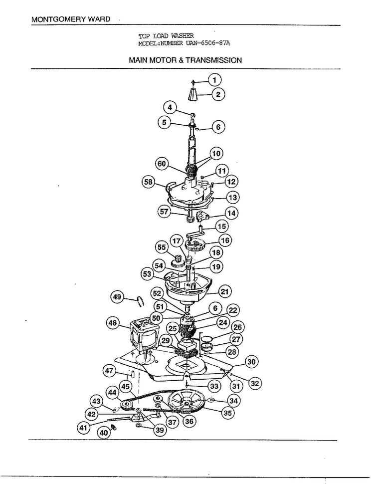 Main Motor And Transmission Diagram and Parts List for 6506-87A  Frigidaire Washer