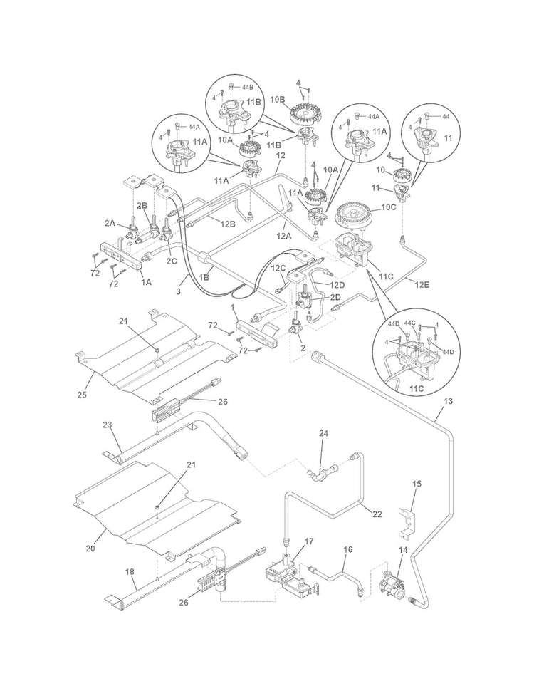 Burner Diagram and Parts List for EW30GS75KSD  Electrolux Range