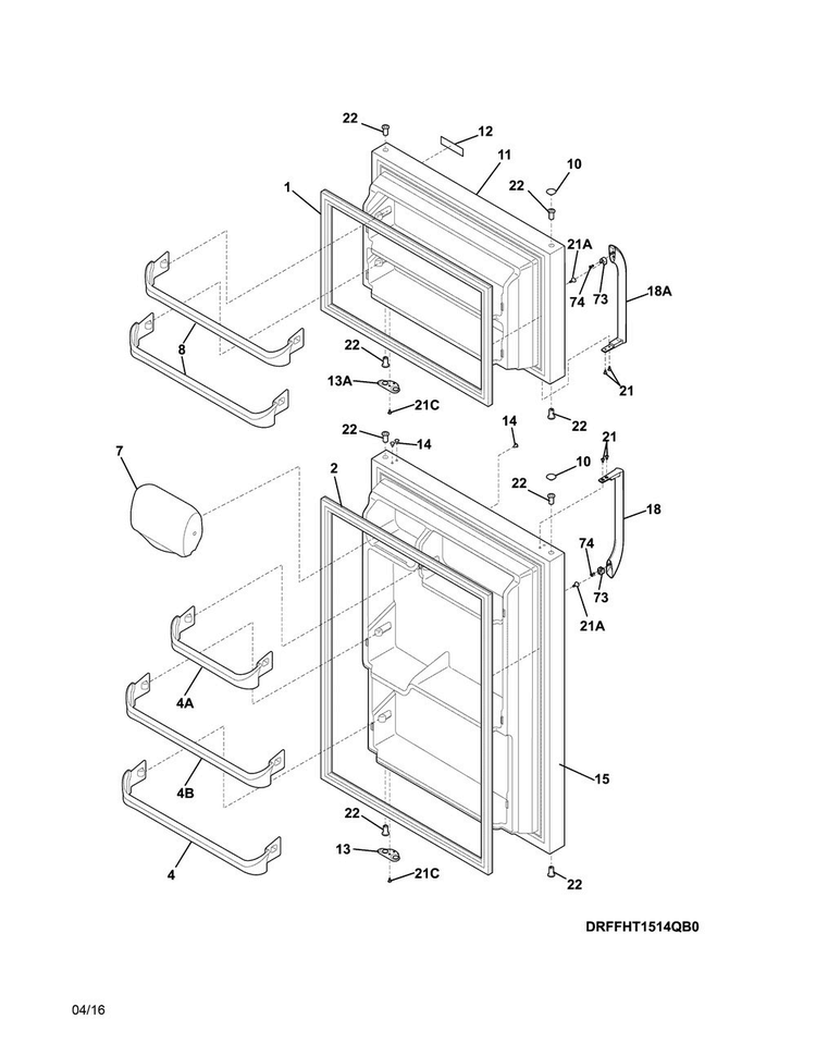 Doors Diagram and Parts List for FFTR1514QWB  Frigidaire Refrigerator