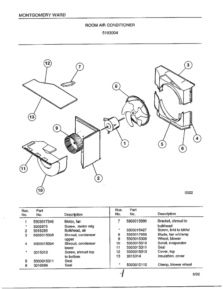 Room Air Conditioner Page 4 Diagram and Parts List for 5193004  Frigidaire Air Conditioner