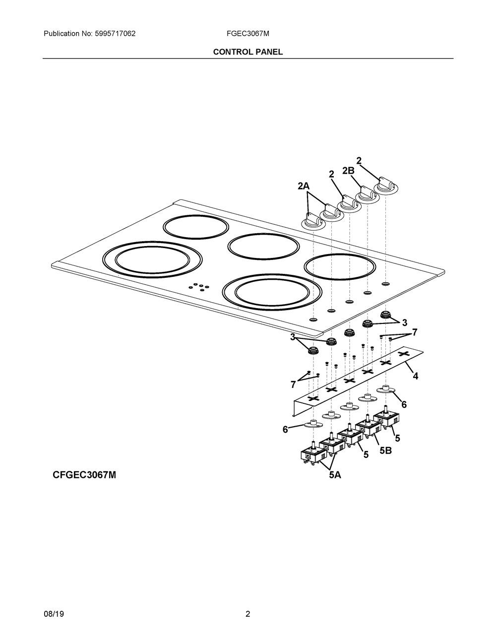 Control Panel Diagram and Parts List for FGEC3067MBB  Frigidaire Cooktop