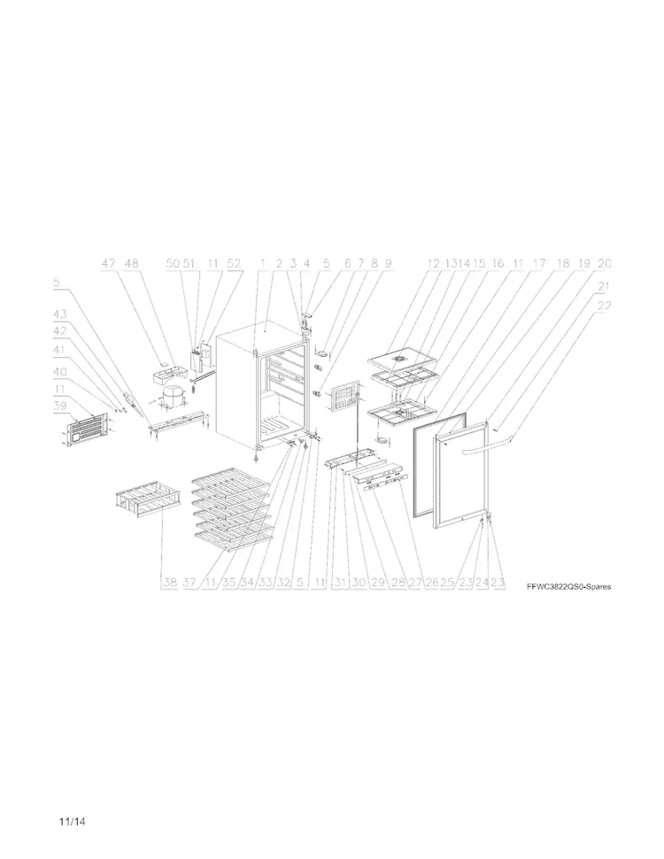 Recommended Spare Parts Diagram and Parts List for FFWC3822QS0  Frigidaire Wine and Beverage Cooler