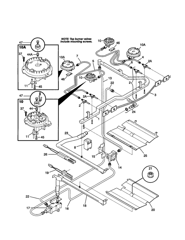 Burner Diagram and Parts List for FGF376CERR  Frigidaire Range