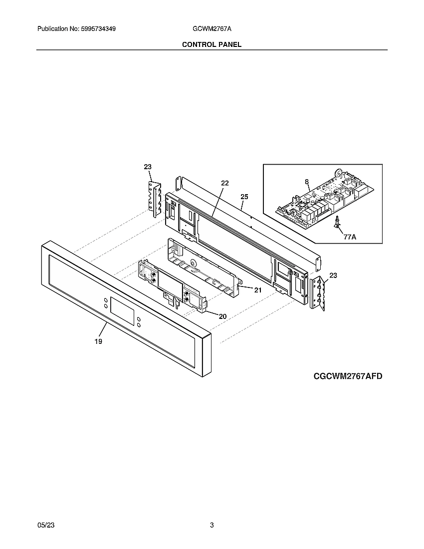 Control Panel Diagram and Parts List for GCWM2767AFE  Frigidaire Range Hood