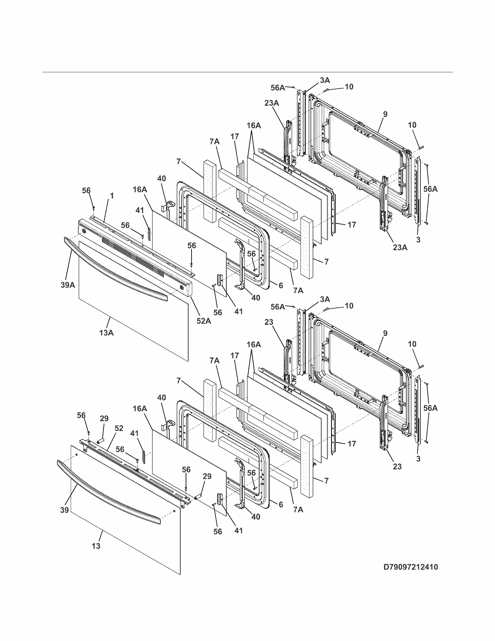 Doors Diagram and Parts List for 79097219410  Kenmore Range