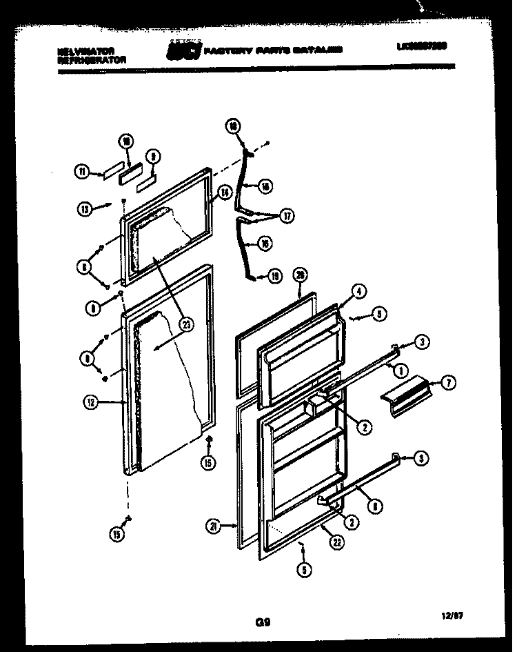 DOOR PARTS Diagram and Parts List for TPK160BN4D  Kelvinator Refrigerator