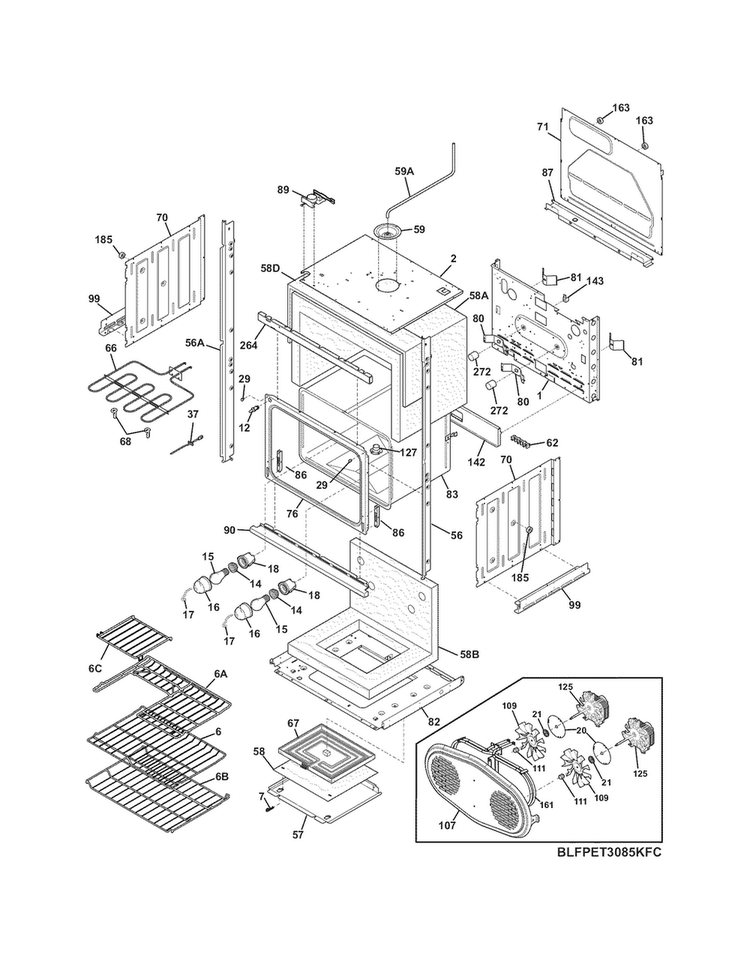 Lower Oven Diagram and Parts List for CPET3085KF3  Frigidaire Wall Oven