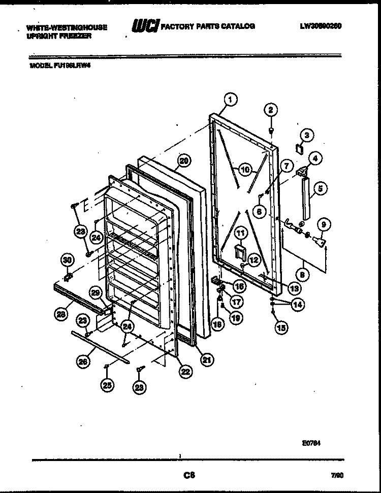 DOOR PARTS Diagram and Parts List for FU196LRW4  Frigidaire Freezer