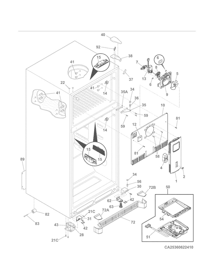 Cabinet Diagram and Parts List for 25360623410  Kenmore Refrigerator