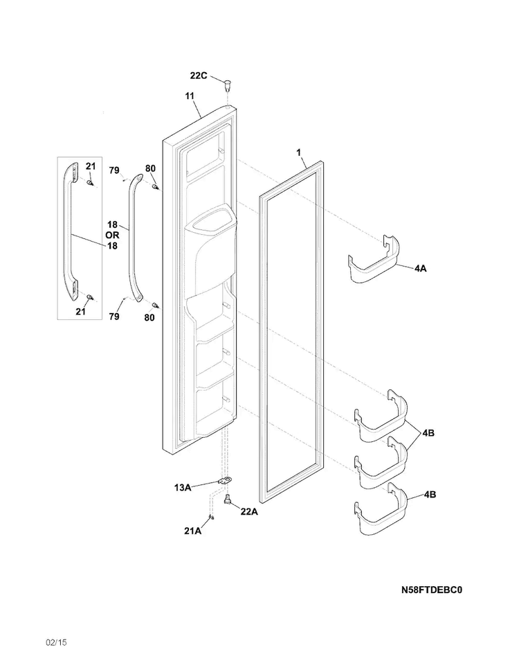 Freezer Door Diagram and Parts List for FFSS2614QE2A  Frigidaire Refrigerator