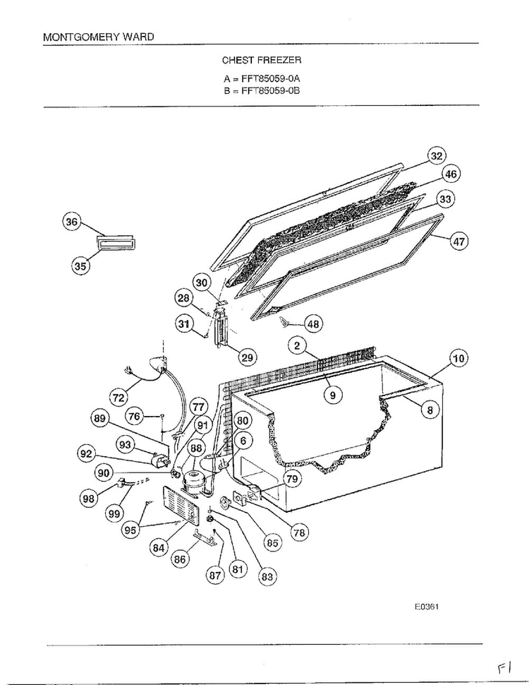Chest Freezer Diagram and Parts List for 85059B  Frigidaire Freezer