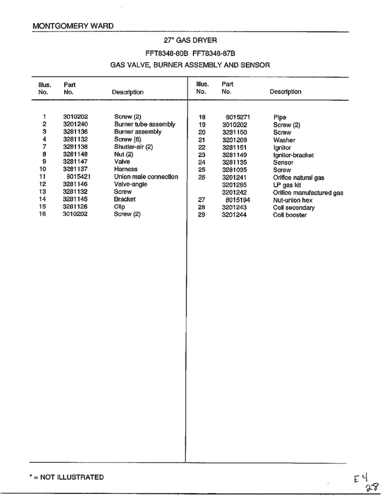Gas Valve, Burner Assembly And Sensor Page 2 Diagram and Parts List for 8348B  Frigidaire Dryer