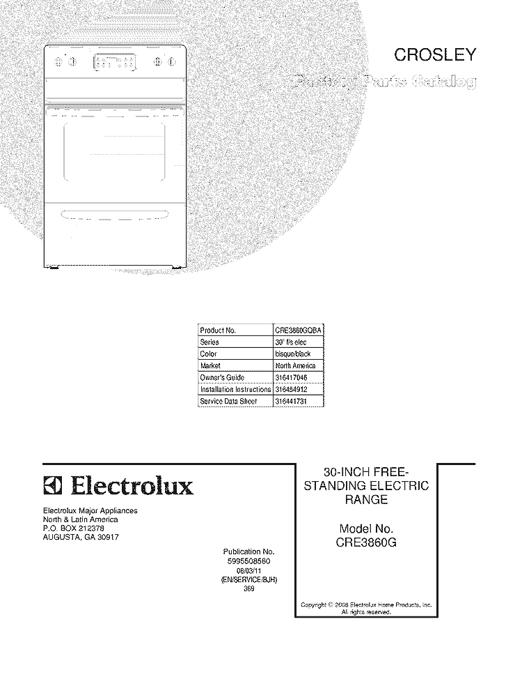 COVER Diagram and Parts List for CRE3860GQBA  Crosley Range