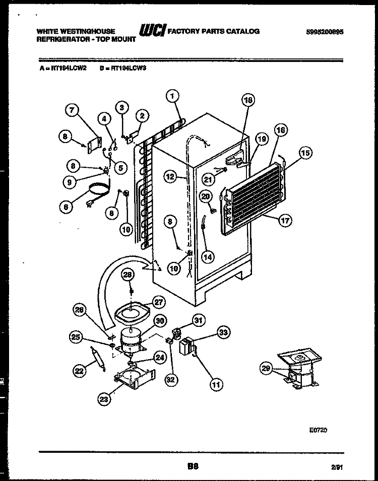 SYSTEM AND AUTOMATIC DEFROST PARTS Diagram and Parts List for RT194LCW3  Frigidaire Refrigerator