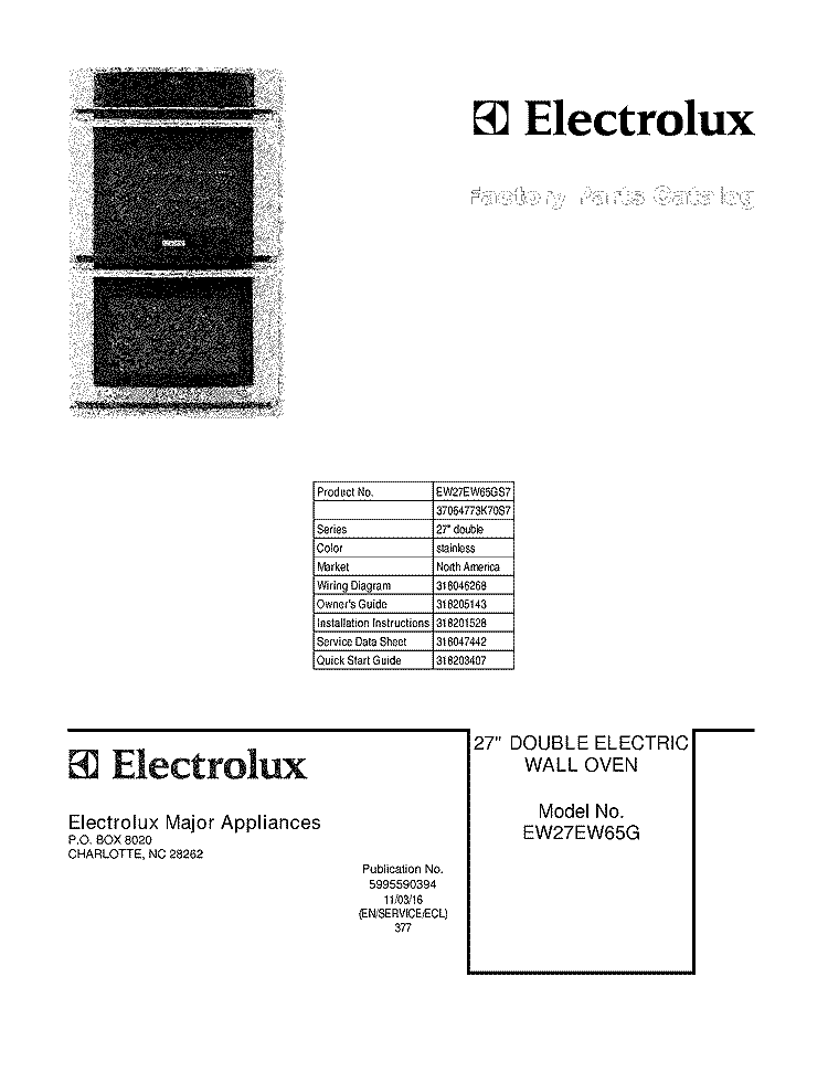 COVER Diagram and Parts List for EW27EW65GS7  Electrolux Wall Oven
