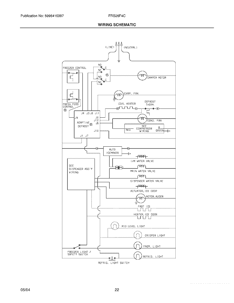 WIRING SCHEMATIC Diagram and Parts List for FRS26F4CQ2  Frigidaire Refrigerator