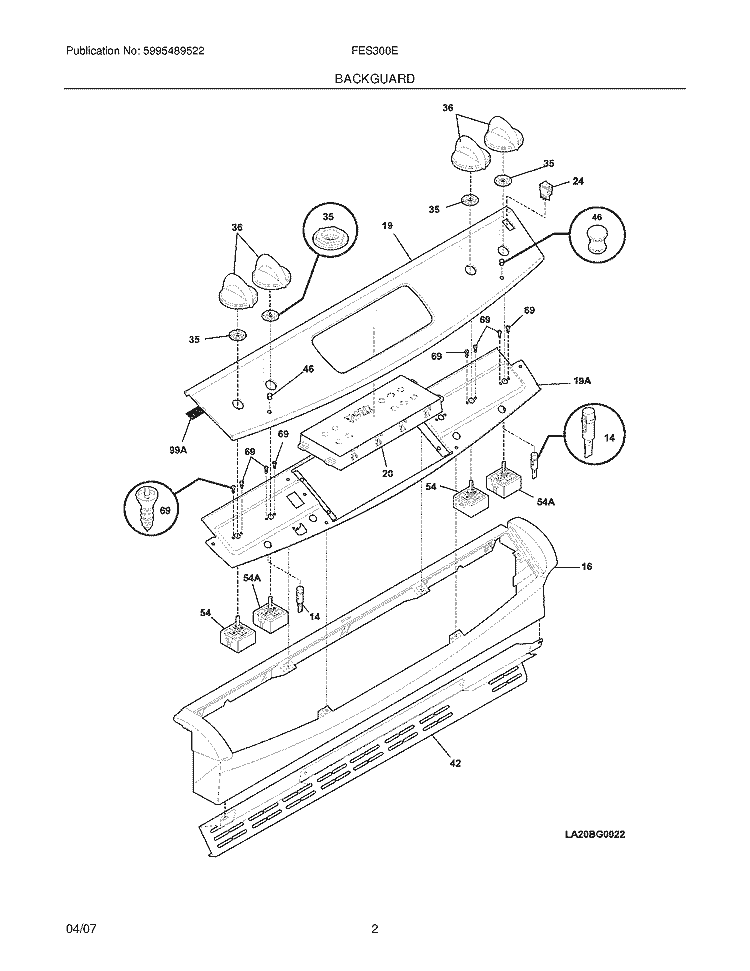 BACKGUARD Diagram and Parts List for FES300EBD  Frigidaire Range