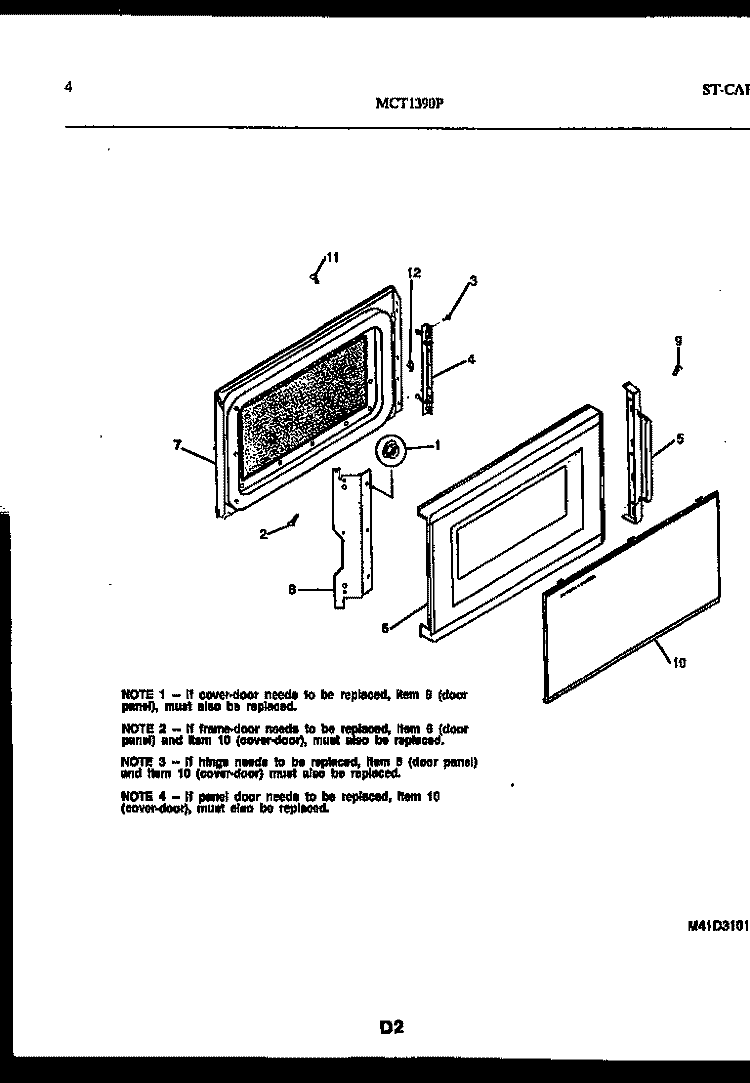 DOOR PARTS Diagram and Parts List for MCT1390P3  Frigidaire Microwave