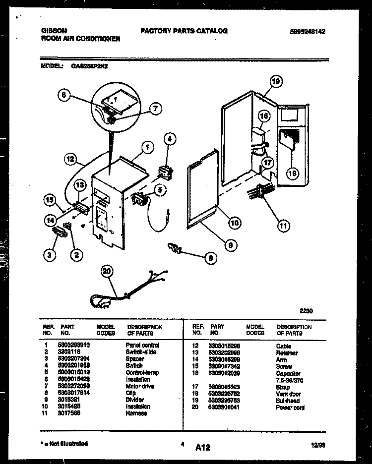ELECTRICAL PARTS Diagram and Parts List for GAS258P2K2  Gibson Air Conditioner
